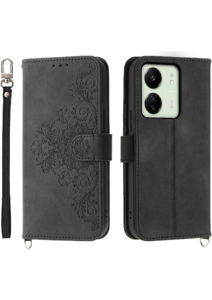 Xiaomi Redmi 13C Çiçek 5 Kart Yuvası Tutucu Standı Kadın Erkek Gül Manyetik Cüzdan Kapaklı Koruyucu Telefon Kılıfı (Yurt Dışından)