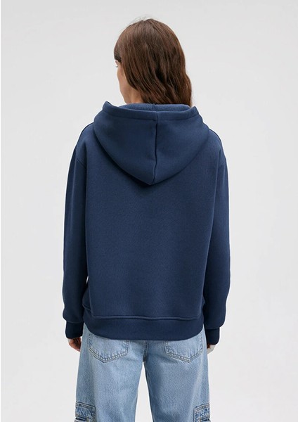 Kapüşonlu Lacivert Basic Sweatshirt 167299-70488