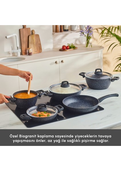 Bio Granit Blue Stone 9 Parça Tencere Seti modelleri