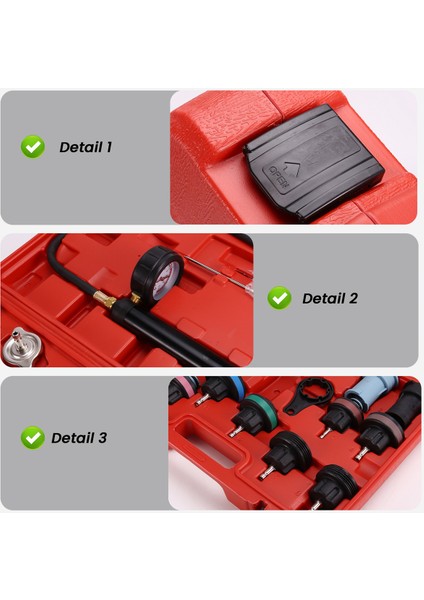 18 Parça Evrensel Radyatör Basınç Test Kiti, Soğutma Sistemi Için Soğutma Suyu Basınç Test Kiti ve Soğutma Suyu Vakum Dolum Kiti (Yurt Dışından) indirimleri