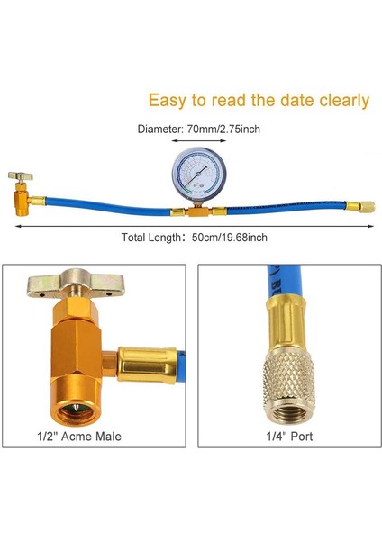 R134A Şarj Hortumu Buzdolabına - Klima Göstergesi ile - Soğutucu Akışkan R134A, R-12/r-22 Portuna Bağlanabilir (Yurt Dışından) fiyatları