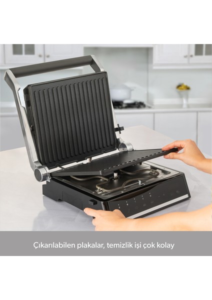 Grilliant 1341H Inox Gövdeli, Döküm Plakalı, 5 Programlı, Led Ekranlı Tost ve Izgara Makinesi