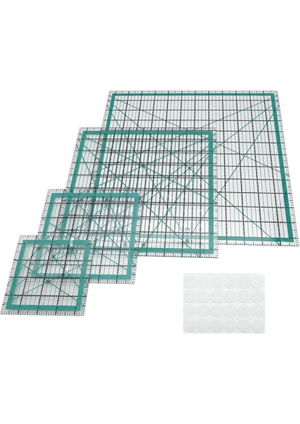 Kapitone Cetvelleri, 24 Kaymaz Halkalı 4 Kare Kapitone Şablonu Akrilik Cetveller (Yurt Dışından)