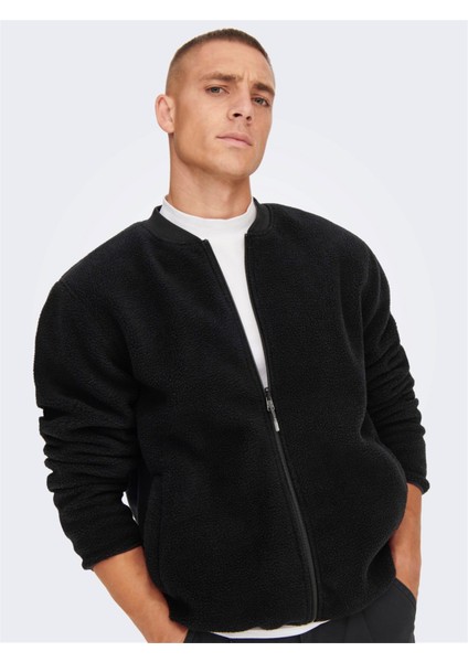 Onssawyer Fleece Bomber Otw Erkek Polar Ceket 22022674-BLACK Siyah