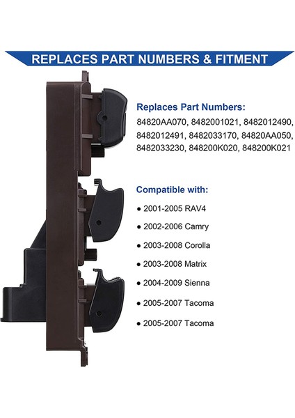 Toyota Camry 2002-2006, Corolla/matrix 2003-2008, 84820AA070 901-705 Için Master Kapı Kilidi Pencere Anahtarı Kontrol Düğmesi (Yurt Dışından) fırsatları