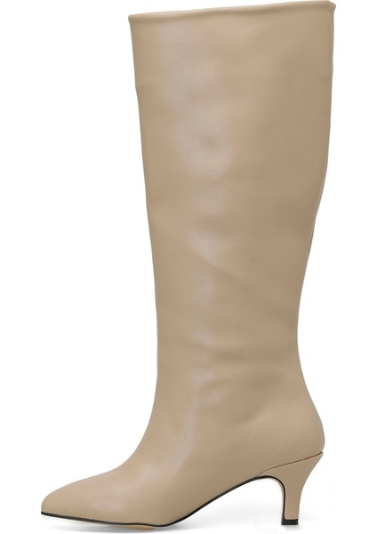 HELLY 3PR Krem Kadın Topuklu Çizme