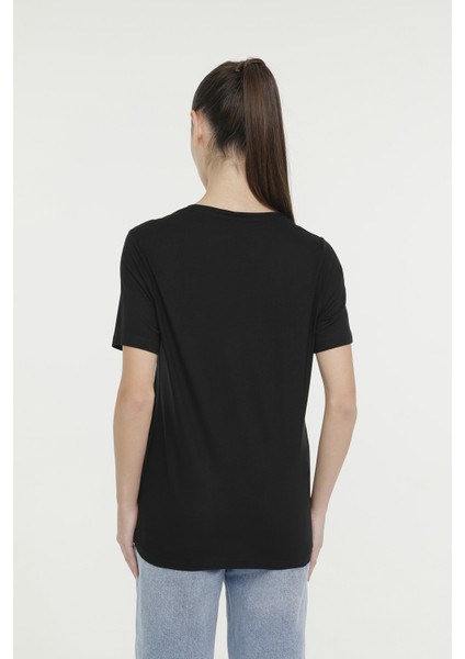 Wb V Vıskon 11MDK205 4fx Siyah Kadın Kısa Kol T-Shirt