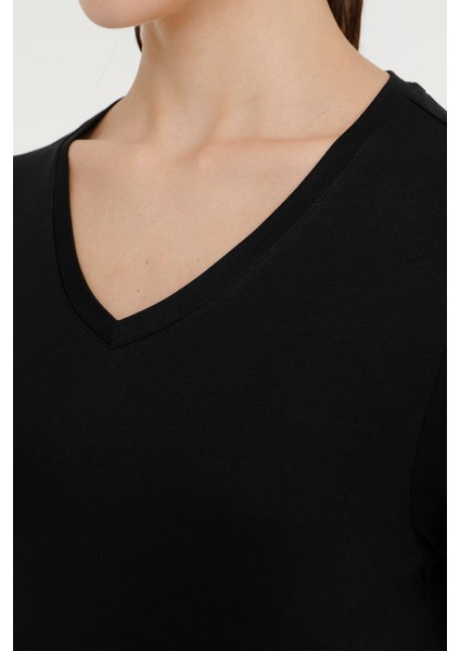 Wb V Vıskon 11MDK205 4fx Siyah Kadın Kısa Kol T-Shirt