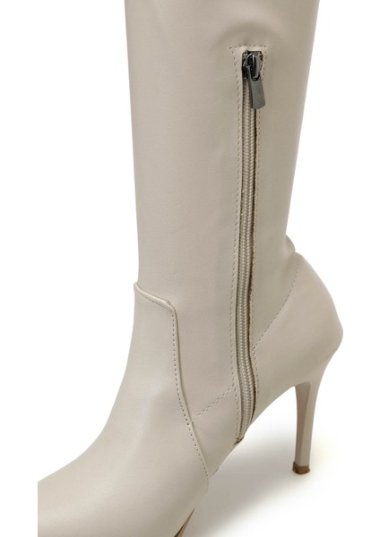 Enjoy 3pr Bej Kadın Topuklu Çizme