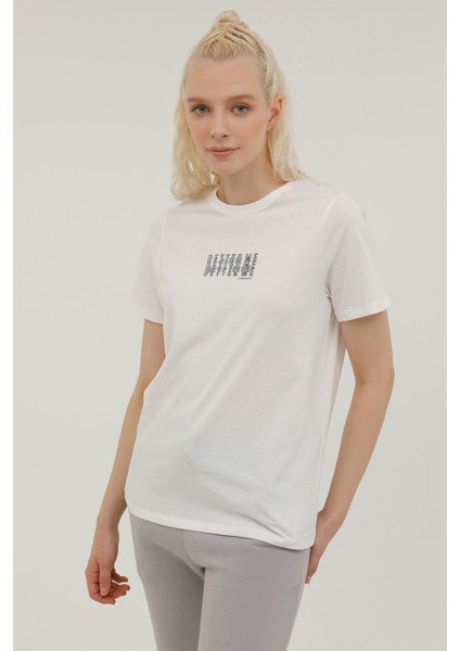 W-GF80 Alına Mınımal T-Sh Ekru Kadın Kısa Kol T-Shirt