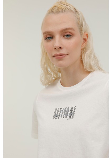 W-GF80 Alına Mınımal T-Sh Ekru Kadın Kısa Kol T-Shirt