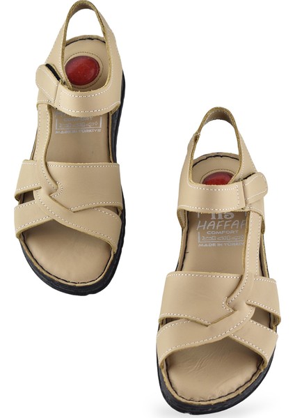 132 Tam Ortopedik Topuk Jelli Hakiki Deri Kadın Sandalet Deri Sandalet