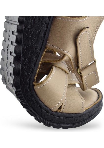 132 Tam Ortopedik Topuk Jelli Hakiki Deri Kadın Sandalet Deri Sandalet