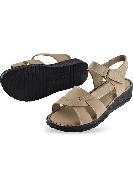 132 Tam Ortopedik Topuk Jelli Hakiki Deri Kadın Sandalet Deri Sandalet