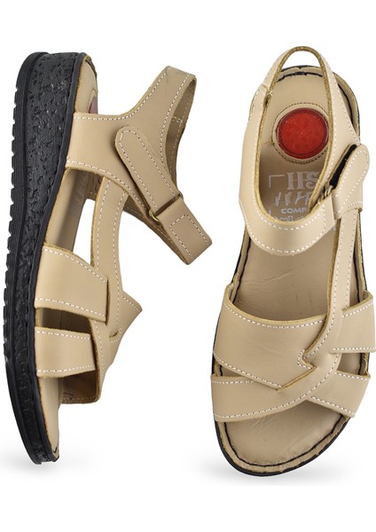 132 Tam Ortopedik Topuk Jelli Hakiki Deri Kadın Sandalet Deri Sandalet