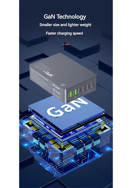 220W Gan 6 Port USB Pd 100W Dizüstü Bilgisayar Şarj Cihazı USB Type C Qc3.0 Hızlı Masa Şarj Istasyonu Telefon Tablet Dizüstü Bilgisayar Abd Fişi (Yurt Dışından)
