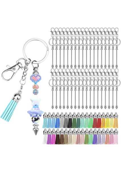 36 Adet Boncuklu Anahtarlık Çubukları, Gümüş Boncuklu Anahtarlık Çubukları Toplu Boş, Kendin Yap El Sanatları Için Anahtarlık Yapım Seti Kadın Erkek Hediye (Yurt Dışından)