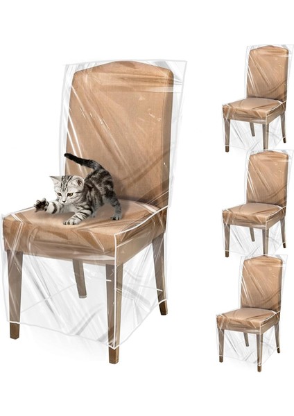 Sırtlıklı 4'lü Plastik Yemek Sandalyesi Koruyucuları Su Geçirmez Kalınlaştırılmış Pvc Koltuk Kılıfları Çıkarılabilir Yıkanabilir Kılıf (Yurt Dışından)