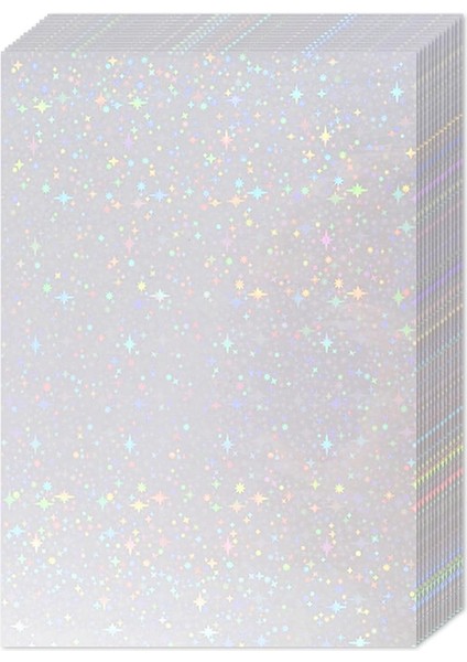 36 Yaprak Holografik Etiket Kağıdı, Holografik Laminat Levhalar, Şeffaf Vinil Etiket Levhaları, 11,7 x 8,3 Inç (Yıldız) (Yurt Dışından)