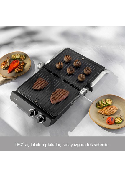 Grilliant 1342H 3 In 1 Inox Gövde Çift Taraflı Xl Döküm Plaka Tost ve Izgara Makinesi