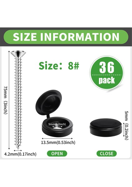 36 Adet 8 x 3 Inç Kapaklı Kepenk Vidaları Pencereler, Dış Kepenkler, Dış Mekan ve Kapak Siyah Kepenk Bağlantı Elemanları (Yurt Dışından) fiyatları