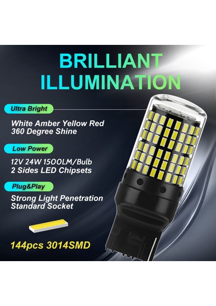 2x Araba 3014 144SMD Canbus T20 7440 W21W LED Ampuller Dönüş Sinyal Lambaları Park Fren Lambası Geri Vites Lambaları Sarı (Yurt Dışından) fiyatları