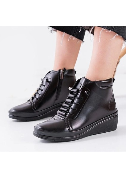 140 Ortopedik Taban Cırtlı Siyah Anne Botu Kadın Bot Postal Çizme