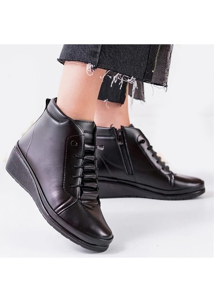 140 Ortopedik Taban Cırtlı Siyah Anne Botu Kadın Bot Postal Çizme