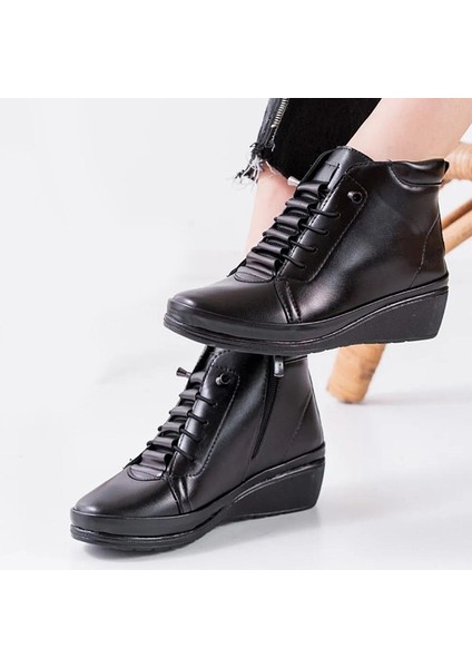 140 Ortopedik Taban Cırtlı Siyah Anne Botu Kadın Bot Postal Çizme