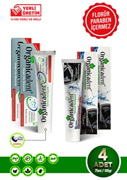 Doğal Diş Macunu Aktif Karbonlu Beyazlatıcı Etki 4'lü Paket Alkol ve Paraben İçermez indirimleri