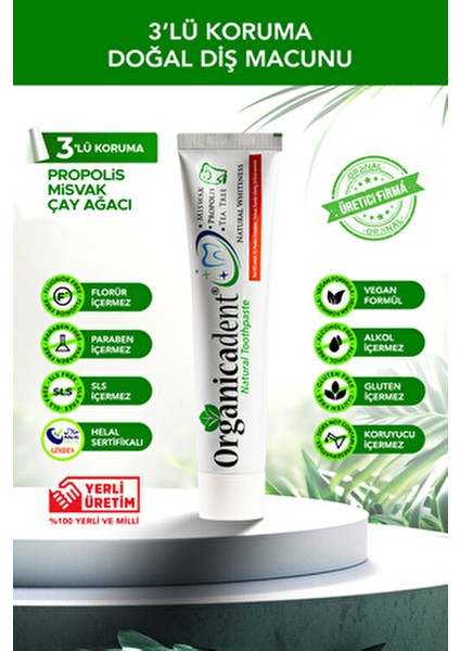 Doğal Diş Macunu Aktif Karbonlu Beyazlatıcı Etki 4'lü Paket Alkol ve Paraben İçermez
