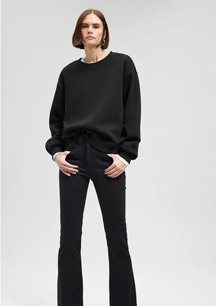 Kadın Bisiklet Yaka Siyah Basic Sweatshirt 1610198-900