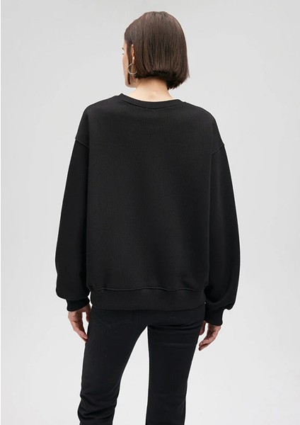 Kadın Bisiklet Yaka Siyah Basic Sweatshirt 1610198-900