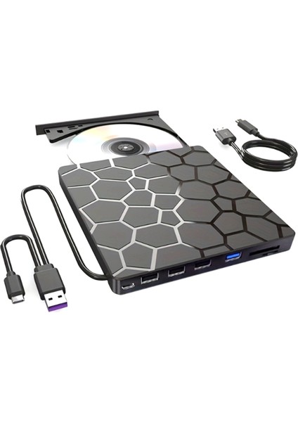 Harici DVD Rw Sürücü USB 3.0 Tip C 7'si 1 Arada Arayüz Ince DVD CD Yazıcı Yazıcı Okuyucu Oynatıcı Optik Sürücü Dizüstü Bilgisayar Için (Yurt Dışından)