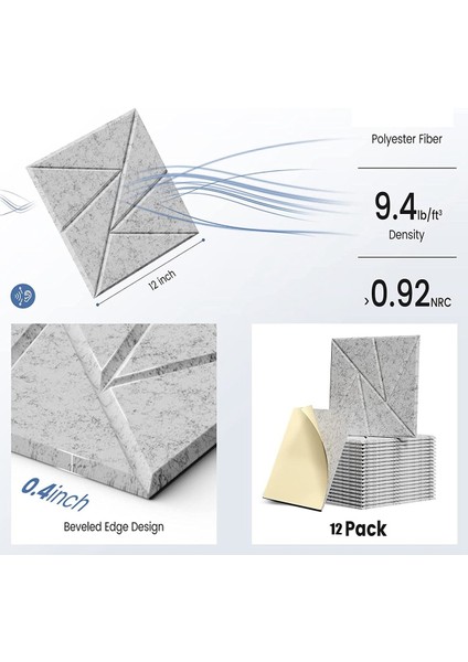 Kendinden Yapışkanlı 12'li Paket Akustik Paneller, 12X 12X 0,4 Inç Ses Geçirmez Köpük Paneller, Yüksek Yoğunluklu Ses Panelleri, Gümüş Gri (Yurt Dışından) fırsatları