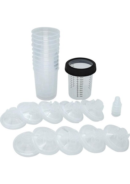 Otomotiv Boya Karıştırma Kabı ve Astar Seti Tek Kullanımlık Boya Tabancası Kapları Otomotiv Boya Filtre Kapakları ve Adaptörleri 10'lu Paket B (Yurt Dışından)