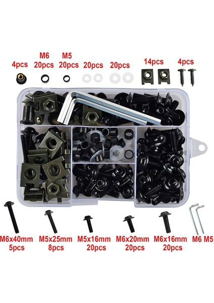 Motosiklet Kaplama Cıvata Seti, 177 Adet M5 M6 Motosiklet Ön Cam Vidaları Bağlantı Elemanları Kaplama Cıvataları Somun Klipsleri Seti Aksesuarları (Yurt Dışından) indirimleri