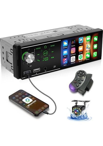 Araba Radyo Tek Din Araba Stereo Alıcısı, 4.1 Inç Dokunmatik Ekran Bluetooth Mp5 Oynatıcı, Ayna Bağlantısı + Geri Görüş Kamerası Swc (Yurt Dışından) modelleri