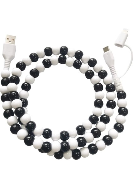 Taşınabilir Moda Boncuklu 2'si 1 Arada Veri Kablosu USB C Kablosu Çoklu Şarj Kablosu El Yapımı Renkli Inci Hızlı Şarj Kablosu, A (Yurt Dışından)
