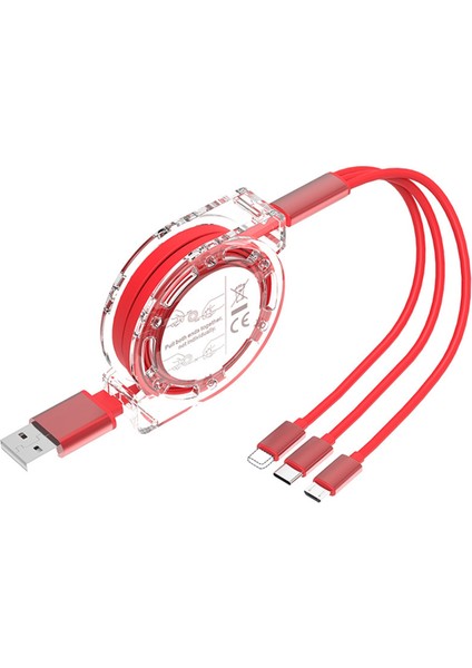 Geri Çekilebilir Şarj Kablosu 0,9 M 3'ü 1 Arada Şarj Kablosu Adaptörü Konnektörü Tip C ve Mikro USB Konnektörleri ile Apple Arayüzü Için (Yurt Dışından)