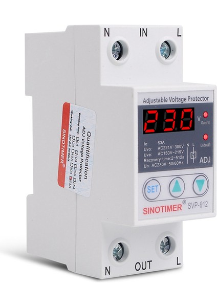 Sınotımer 63A 230V 50/60Hz Din Rayı Ayarlanabilir Otomatik Kurtarma Aşırı ve Düşük Gerilim Koruyucu Gerilim Koruma Cihazı (Yurt Dışından) fiyatları