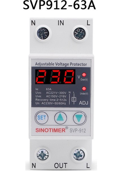 Sınotımer 63A 230V 50/60Hz Din Rayı Ayarlanabilir Otomatik Kurtarma Aşırı ve Düşük Gerilim Koruyucu Gerilim Koruma Cihazı (Yurt Dışından) fırsatları