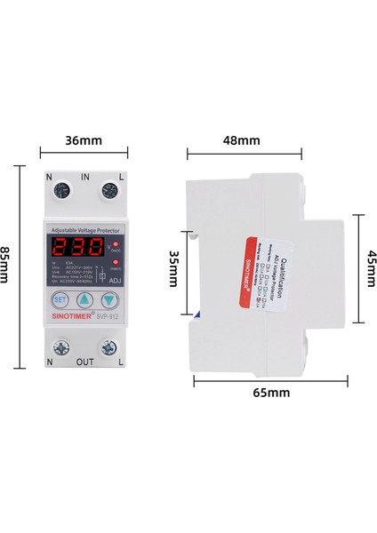Sınotımer 63A 230V 50/60Hz Din Rayı Ayarlanabilir Otomatik Kurtarma Aşırı ve Düşük Gerilim Koruyucu Gerilim Koruma Cihazı (Yurt Dışından) indirimleri