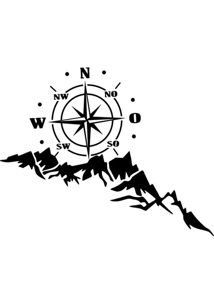 35X65 cm Vinil Oto Çıkartması Gül Navigasyon Araba Sticker Off-Road Pusula Totem Dağ Pusula Hood Araba Kapı Etiket Siyah (Yurt Dışından)