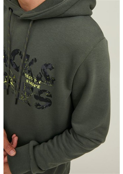 Jcotech Logo Sweat Hood Yeşil Erkek Sweatshirt 12216242-Fores