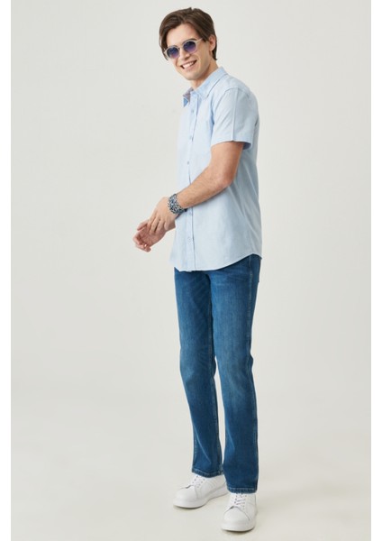 Regular Fit Normal Kesim Kısa Kollu Düğmeli Yaka Keten Gömlek modelleri