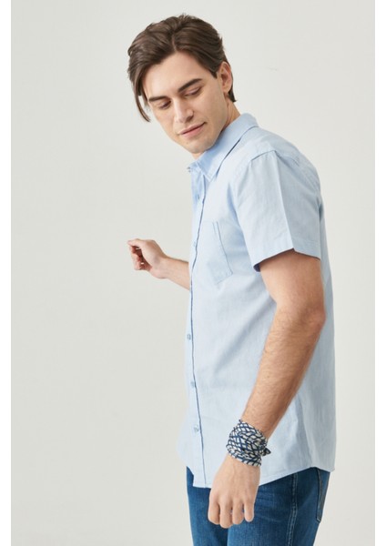 Regular Fit Normal Kesim Kısa Kollu Düğmeli Yaka Keten Gömlek fırsatları