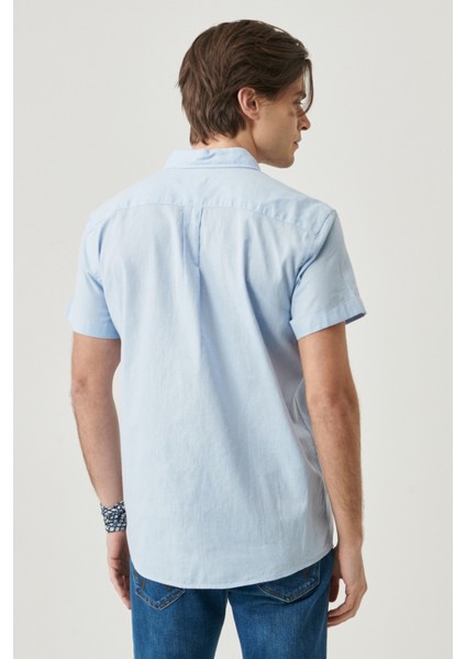 Regular Fit Normal Kesim Kısa Kollu Düğmeli Yaka Keten Gömlek indirimleri