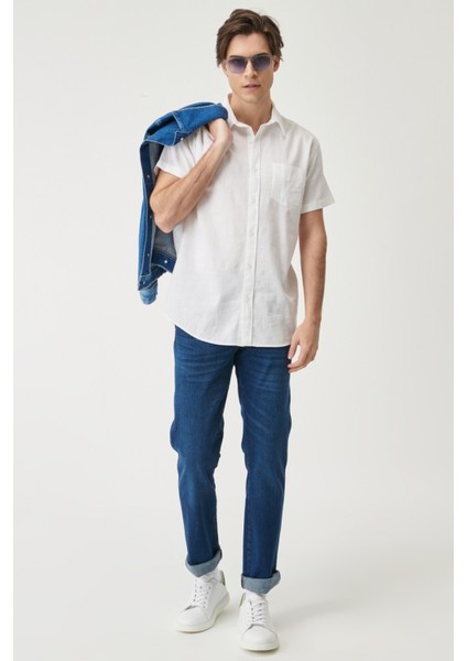 Regular Fit Normal Kesim Kısa Kollu Düğmeli Yaka Keten Gömlek fiyatları