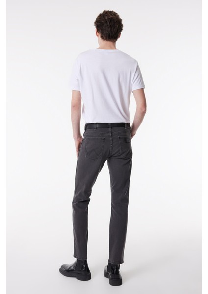 Slim Fit Dar Kesim Düşük Bel Taşlamalı Gri Esnek Larston Jean Denim Kot Pantolon